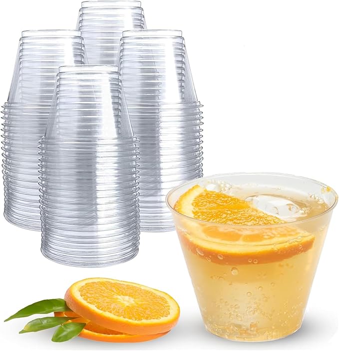 Prestee 50-Pack Clear Plastic Party Cups - 9 oz Clear Plastic Cups for Cold Beverages, Cocktails, Smoothies, Wine, and Desserts - Durable Disposable PET Cups for Gatherings, Events, and Catering - Bloomnest