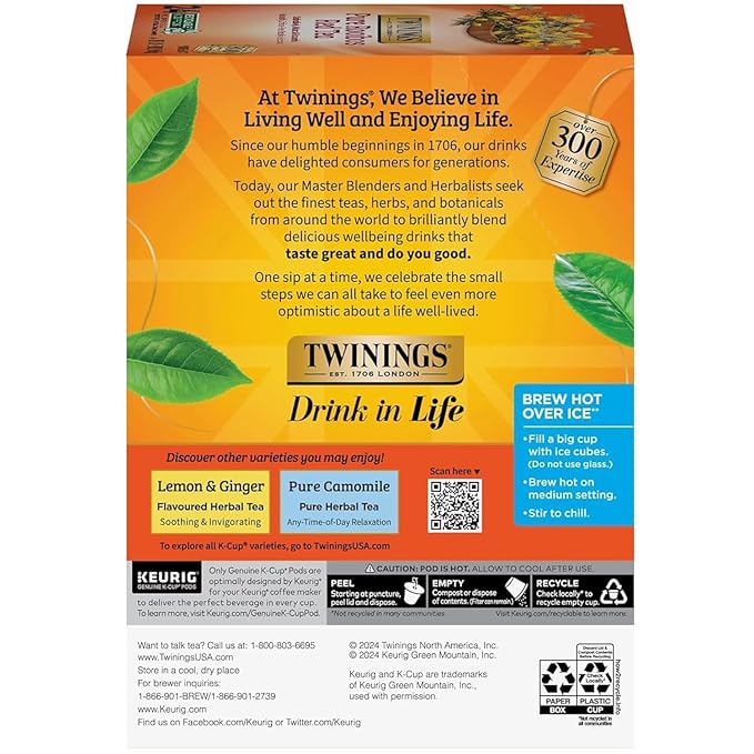 Twinings Decaf Earl Grey K-Cup Pods for Keurig, Decaffeinated Black Tea Flavoured with Citrus and Bergamot, 24 Count (Pack of 2) - Bloomnest