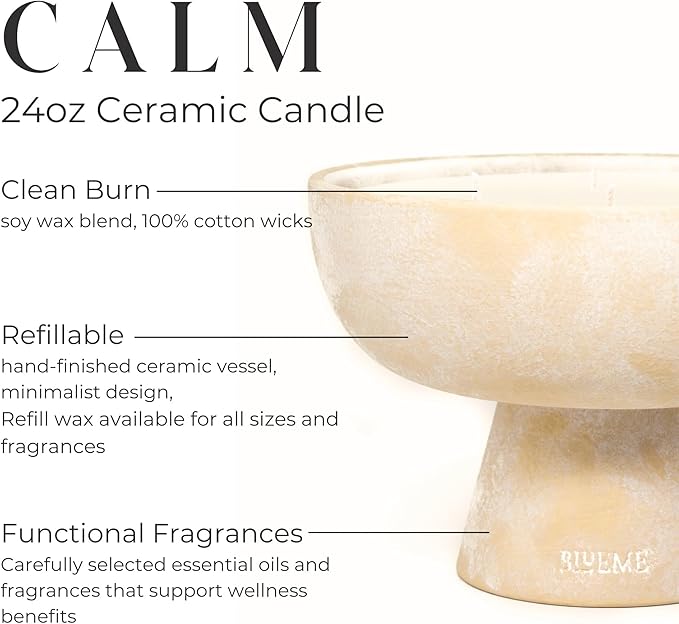 BLUEME Calm - Osmanthus & Sandalwood, Luxury Candle w/Essential Oils, 5 Wick, Hand-Poured Soy, Cotton Wick, Ceramic - Bloomnest