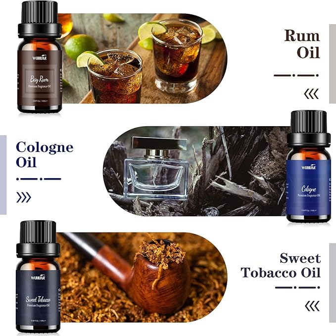 Essential Oils Set, Men Scents Fragrance Oil Essential Oils for Diffuser, Massage, Soap & Candle Making Scents - Sandalwood, Cedar, Cologne, Sweet Tobacco, Rum, Cedar & Vetiver Oils, 6x10ml - Bloomnest