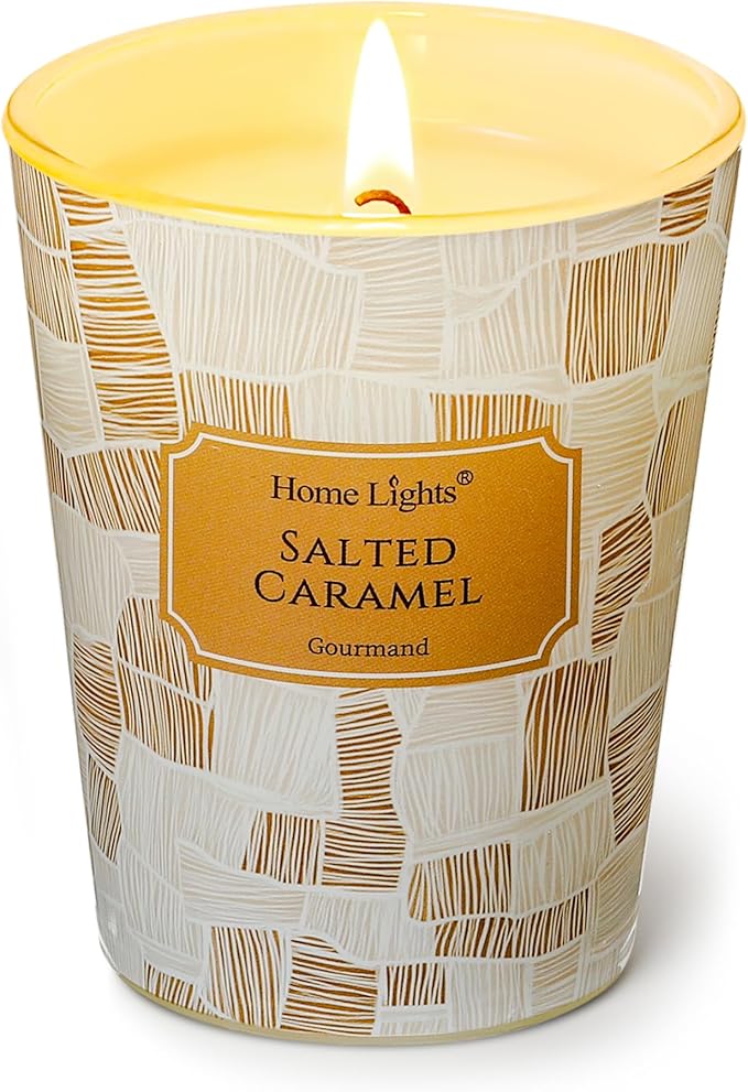 HomeLights Soy Wax Candles for Home Scented, 1-Wick Candles in Salted Caramel Scented, Rustic Modern Aromatherapy Candles Gift for Parties, Relaxing, 6.7oz - Bloomnest
