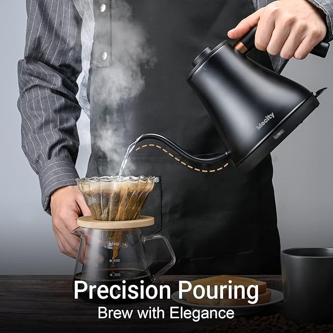 Mecity Electric Kettle Gooseneck Water Kettle Stainless Steel Tea Kettle Water Boiler Fast Heating, Auto Shut Off, 27 fl oz, 1000W, Matte Black - Bloomnest