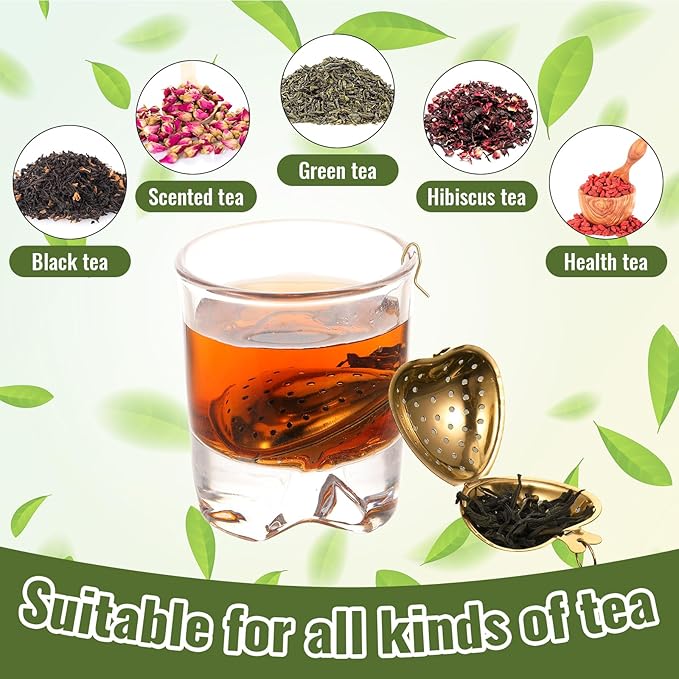 Sumind 50 Pcs Stainless Steel Tea Strainer Ball Infuser Loose Leaf Steeper Interval Diffuser Heart Shape Mesh Filters with Extended Chain Hook for tea party Seasonings Cup Bottle(Gold) - Bloomnest