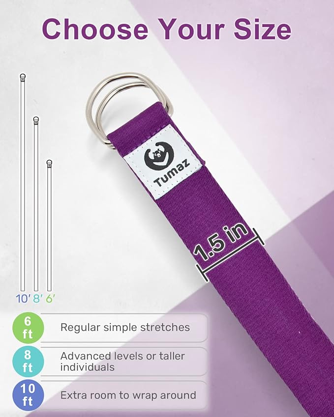 Tumaz Yoga Strap/Stretch Bands [15+ Colors, 6/8/10 Feet Options] with Extra Safe Adjustable D-Ring Buckle, Durable and Comfy Delicate Texture - Best for Daily Stretching, Physical Therapy, Fitness - Bloomnest