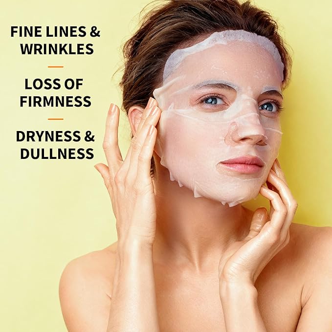Firming and Moisturizing Sheet Face Masks (Pack of 10) with Hyaluronic Acid and Peptides, Reduce Fine Lines and Wrinkles, Hydrating & Anti-Aging Spa Face Mask, Facial Skin Care - Bloomnest