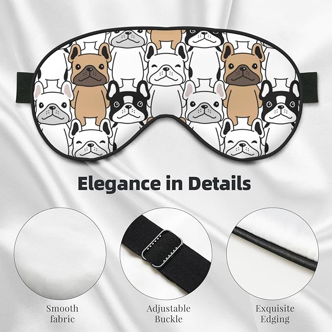 Sleep Eye Mask Cute Cartoon Bulldog Sleep Mask for Women Men Comfortable Eye Mask with Adjustable Strap Soft Eye Cover Blindfold for Travel Yoga Nap Shift Work - Bloomnest