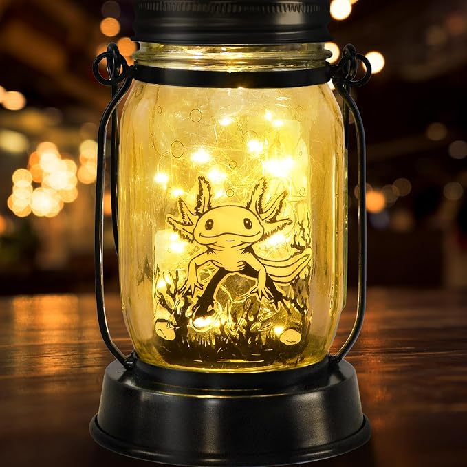 kyoryuger Axolotl Gifts for Women/Men/Kids Axolotl Solar Lanterns Mom Grandma Birthday Present Lantern Memorial Lights Solar Garden Decoration Outside for Yard, Patio,Backyard,Porch Torches - Bloomnest