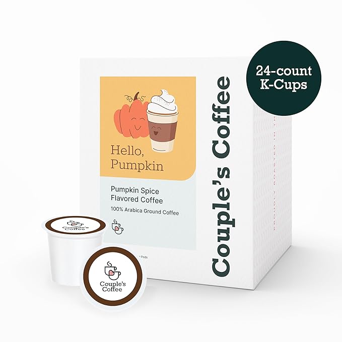 Couple's Coffee Pumpkin Spice K Cups | Hello Pumpkin | Gourmet Pumpkin Spice Ground Coffee | Compatible with K-Cups & Single Serve Brewers | 24 Count - Bloomnest