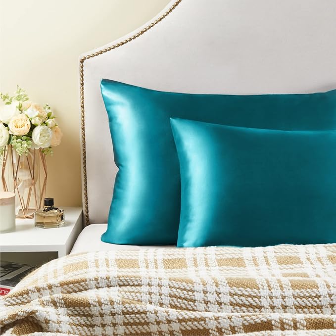 BEDELITE Satin Pillowcase for Hair and Skin, Super Soft and Cooling Similar to Silk Pillow Cases 2 Pack with Envelope Closure, Gift for Women Men(20"x36" King Size, Teal) - Bloomnest