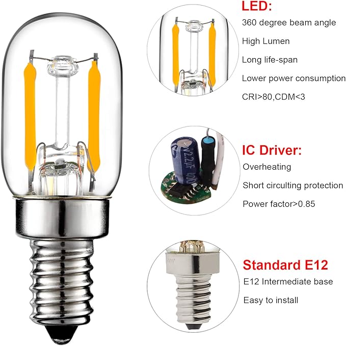 LiteHistory E12 1 watt Equal 15w Night Light Bulbs 150lm Himalayan Salt lamp Bulb 2700K t22 t7 led Bulb 2Pack - Bloomnest