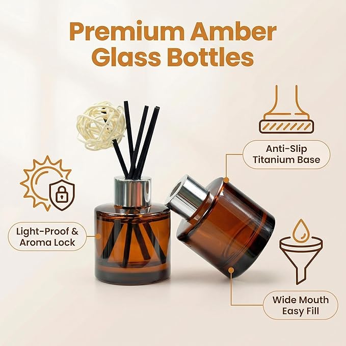 2 PCS 50ml/1.7oz Empty Aromatherapy Diffuser Bottles Amber Essential Oils Containers DIY Fragrance Accessories Diffuser Craft Projects for Wedding Party Home Fragrance Bathroom Decoration Bloomnest