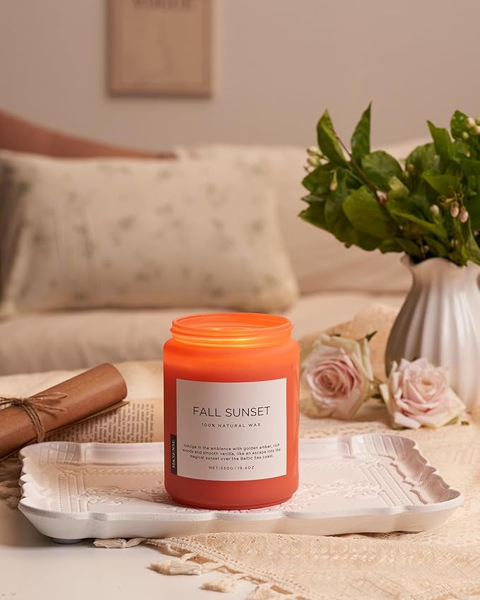 M&SENSE Fall Sunset Amber Scented 19.4oz 110 Hours Long Lasting Slow Burning Candle for Housewarming, Large Natural Soy Organic Relaxing Aromatherapy Candle Gifts for Women Men - Bloomnest
