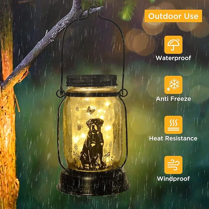 kyoryuger Rottweiler Gifts for Women/Men Rottweiler Solar Lanterns Dog Mom Birthday Dog Lovers Lantern Pet Loss Pet Memorial Lights, Solar Garden Decoration Outside for Yard, Patio,Backyard,Porch - Bloomnest