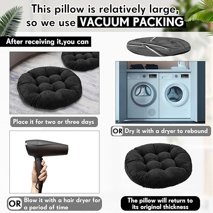 Jerify Floor Pillow Cushions 22 x 22 Inch Round Square Large Meditation Floor Pillow for Classroom Adult Meditation Picnic Party Cushion for Seating Gift Christmas(Round,Black,4 Pcs) - Bloomnest