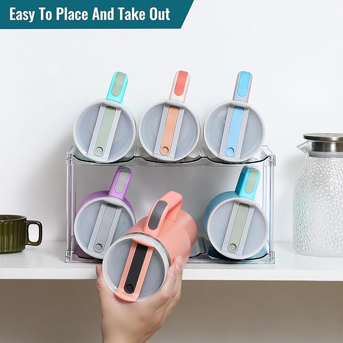 Design for Stanley 40 OZ & Large Bottles & Tumblers with Handle, Acrylic Water Bottle Organizer - Stackable Clear Wine Rack, Cup Holder for Home Kitchen Pantry Shelf Countertop Cabinet, 2 Tier Hold 6 MakeLifeBetterEasier