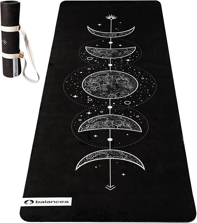 Yoga Mat With Strap 5mm Non Slip Suede & TPE - Beige Eco-Friendly Fitness & Exercise Mat for Home Gym, Pilates, Hot Yoga, and Meditation - Lightweight Durable 72 x 24 inch Workout Mat for Women, Men - Bloomnest