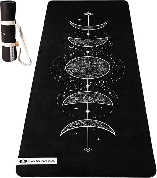 Yoga Mat With Strap 5mm Non Slip Suede & TPE - Beige Eco-Friendly Fitness & Exercise Mat for Home Gym, Pilates, Hot Yoga, and Meditation - Lightweight Durable 72 x 24 inch Workout Mat for Women, Men - Bloomnest