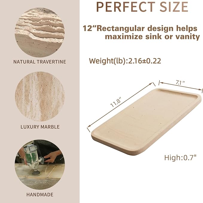 Limetsone Absorbent Vanity Tray for Bathroom Counter-12 X7 Decorative Tray for Perfume, Candles, Stone Jewelry Dish Tray - Bloomnest