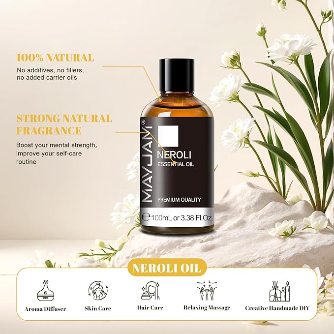 MAYJAM Neroli Essential Oil - Huge 3.38 Fl.oz - Premium Grade Essential Oils for Home Diffusers Skin Care - Neroli Oil for Soap Making Scent - Bloomnest