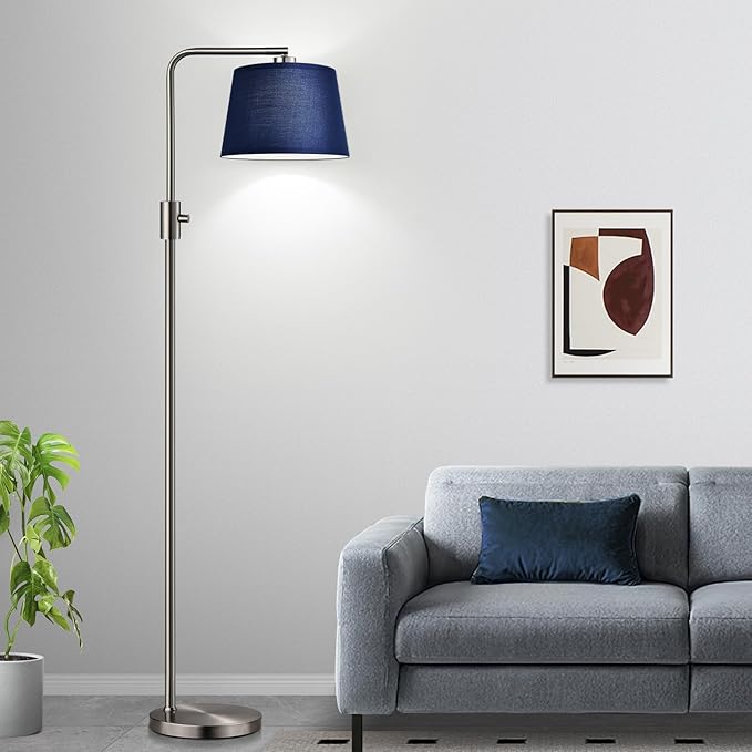 Nintiue Dimmable Floor Lamp, 1000 Lumens LED Edison Bulb Included, Brushed Nickel Arc Standing Tall Floor Lamp with Blue Shade for Living Room Bedroom Office Dining Room - Bloomnest