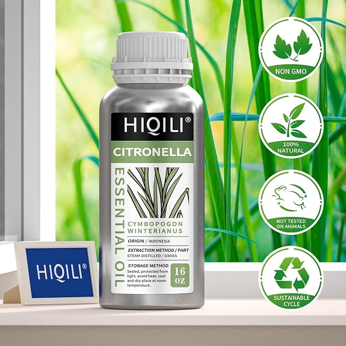 HIQILI 16 Fl Oz Citronella Oil for Homemade Sprays, Add to Diffuser, 100% Pure and Natural Undiluted - Bloomnest