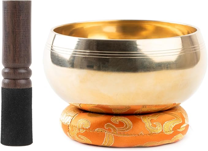 Tibetan Singing Bowl Set - 5" Plain Sound Bowl with Gift Box - Easy To Play for Beginners - Authentic Handcrafted Mindfulness Meditation Chakra Healing Holistic Sound 7 by Himalayan Bazaar - Bloomnest
