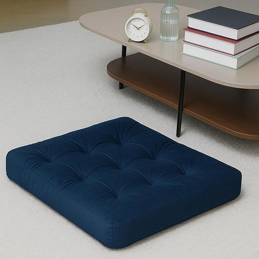 Velvet Floor Pillow,Square Large Pillows Seating for Adults, Navy Tufted Cushions for Meditation, Yoga Tatami Living Room Chair Booster Machine-Washable & Dryer-Safe, Navy, 22x22 Inch - Bloomnest