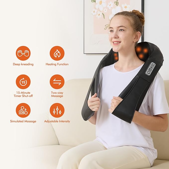 Neck and Shoulder Massager for Shoulder Massage and Neck Massage, Shiatsu Neck Massager with Heat, Shiatsu Back Massager for Office & Home Use, Birthday Gifts for Him Her (Parents/Friends) - Bloomnest