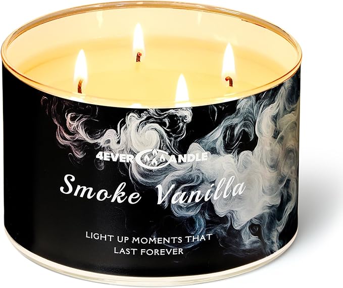 Smoke Vanilla Scented Candles, 18oz Soy Candles Non Toxic 4-Wick Large Candle Jars, Over 50 Hours of Burning Time, Ideal for Gifting, Events, Home Decor - Bloomnest