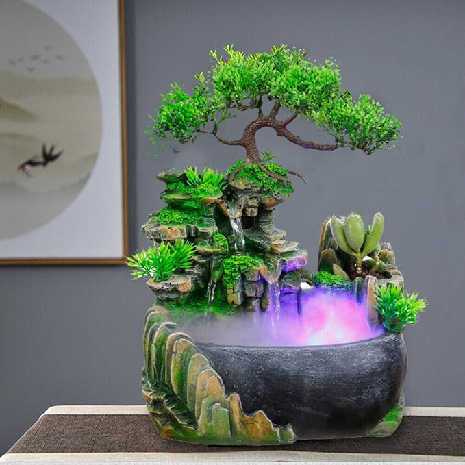 Atomizing Rockery Water Fountain Desktop Chinese Fengshui LED Lamp Waterfall Office Decoration and Crafts Decorative