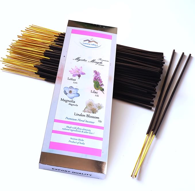 Incense Sticks - Lotus, Lilac, Magnolia and Linden Blossom Artisan Blend - Hand-Dipped Premium Quality Natural Incense Sticks - 75 Grams - 50+ Sticks - Uplifting, Stress-Relief