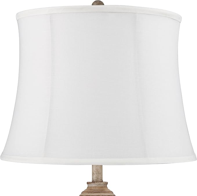 360 Lighting Lynn Country Cottage Rustic Buffet Table Lamps 26 3/4" Tall Skinny Set of 2 Light Beige Wood White Fabric Softback Drum Shade for Living Room House Home Dining Office Entryway Family - Bloomnest