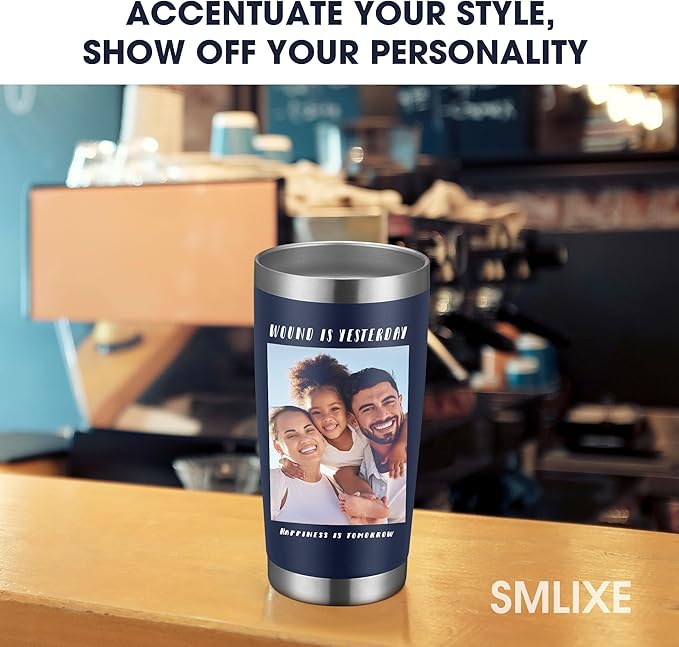 Personalized Custom Tumbler Print in USA 20oz Stainless Steel Coffee Cup with Lid & Straw Double Wall Insulated Tumbler with Colorful Text Logo Photo - Bloomnest