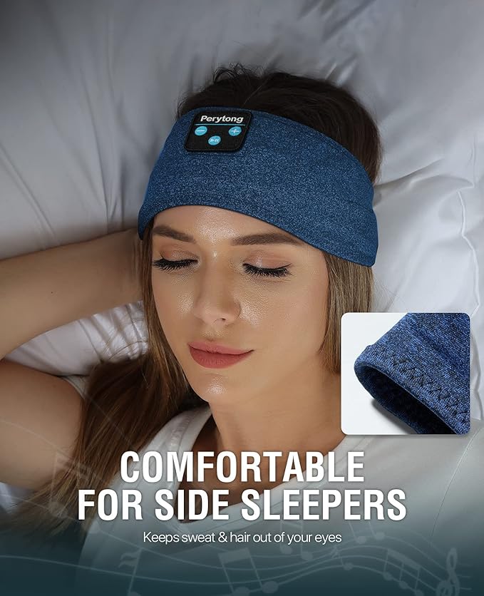 Perytong Sleep Bluetooth Headphones Headband, Sleep Headphones for Side Sleepers, Comfortable Sleeping Headband with Thin Wireless Earphones Microphone Handsfree Ideas for Women Men, PES01 - Bloomnest
