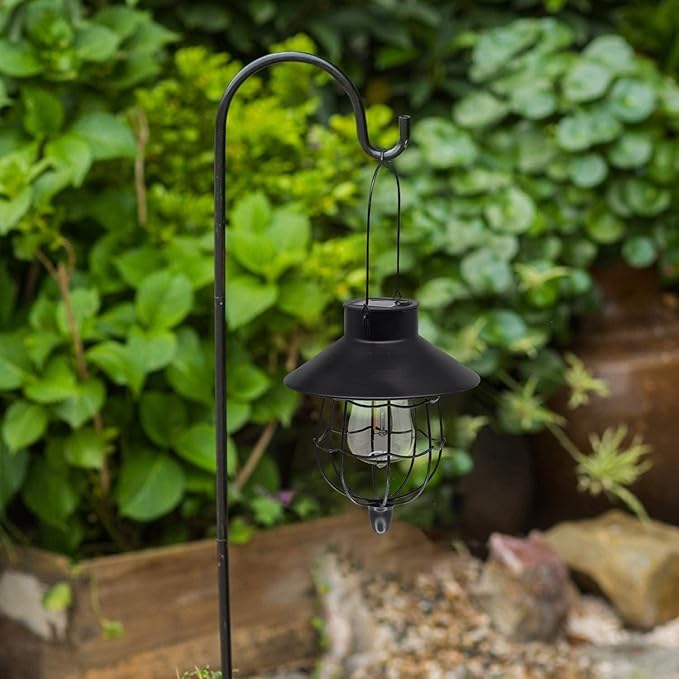 YAKii 6 Pack Solar Lantern Hanging Waterproof Outdoor Metal Solar Lamp with Warm White Light Decorate for Yard Garden Pathway Patio Porch (Black) - Bloomnest