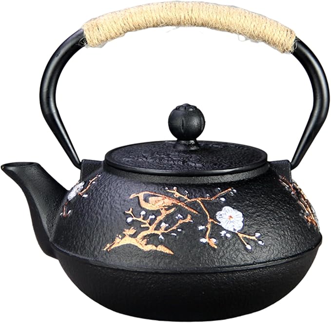 Cast Iron Teapot SECHUDO Teapot for Stovetop Safe Coated with Enameled Interior,Japanese Beautiful Tea Kettle with Stainless Steel Infuser for Loose Tea (30.4oz Plum Blossoms and Bird Pattern) - Bloomnest
