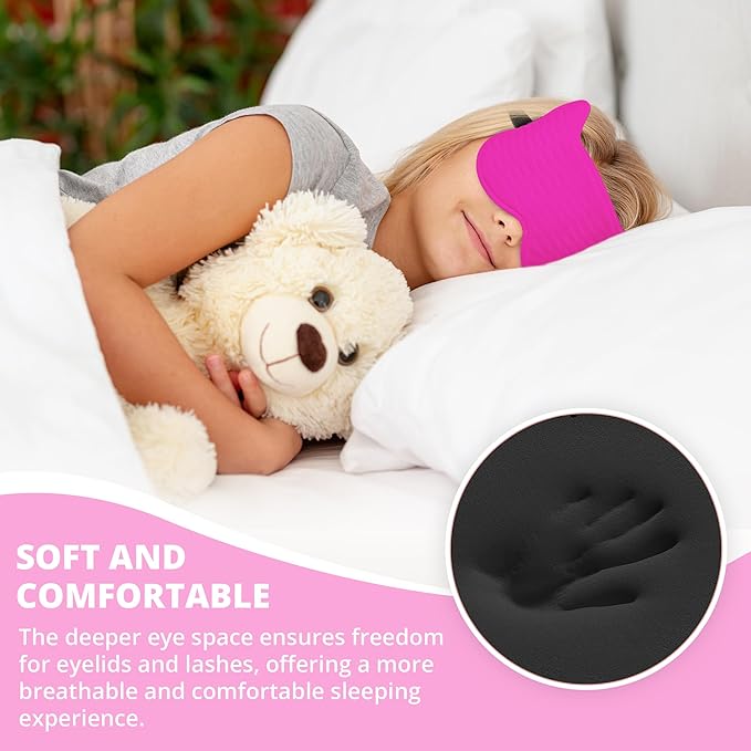 3D Kids Sleep Eye Mask: 3D Contoured Cup Sleeping Masks, Blindfold Sleep Eye Cover with Adjustable Strap, Memory Foam Lightweight Night Eyeshade for Boys Girls Teens (Rose Red) - Bloomnest