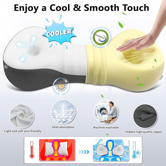 Cervical Neck Roll Pillow, Say Goodbye to Neck Pain, Travel Neck Support Pillow for Side Sleepers, Ergonomic Memory Foam Camping Pillow, Cervical Traction Device with Storage Bag - Bloomnest