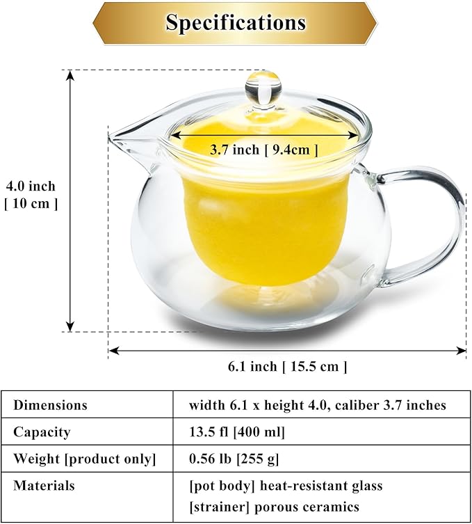 Heatproof Glass Teapot 13.5 fl (400 ml) with Removable Ceramic Infuser strainer Ha-Pot Made in Japan (Pink) - Bloomnest