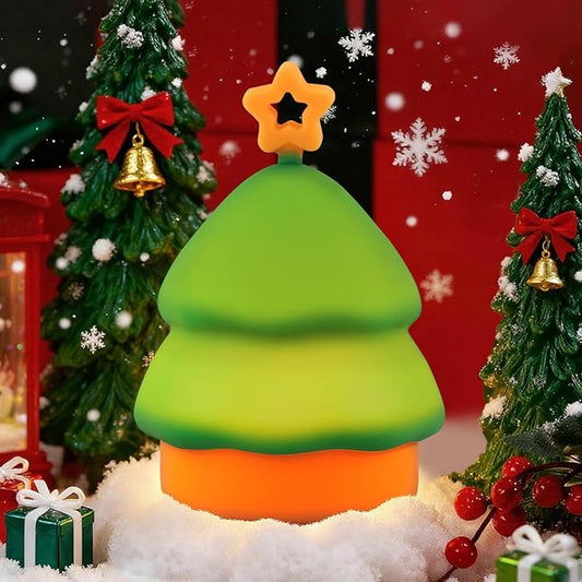 Squishy Christmas Tree Night Light with RGB Modes Dimmable Nursery Breastfeeding Nightlight Hangable Cute Christmas Lamp Novelty Rechargeable Silicone Touch Bedside Lamp for Bedroom Dorm Decor - Bloomnest