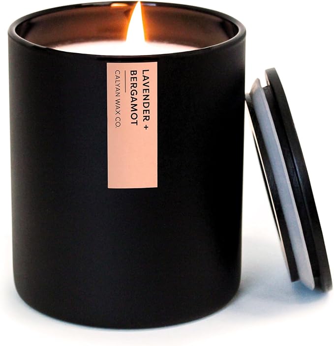 Calyan Wax Co. Lavender & Bergamot Scented Candle - 75 Hour Burn - Luxury Non Toxic Soy Wax Candles - Long Lasting Black Tumbler Jar Candle for Home - 10.2oz - Bloomnest