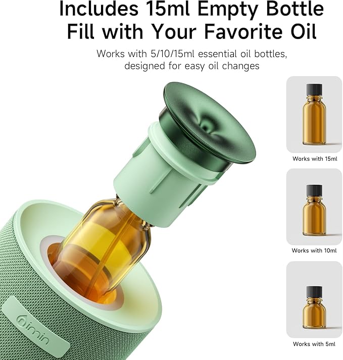 Waterless Cordless Essential Oil Aromatherapy Diffuser - Dual Home/Car Mode with Auto Start-Stop, Strong/Light Scent Adjustment, Air Freshener for Office, Car, Compatible with 5/10/15ml Bottles - Bloomnest