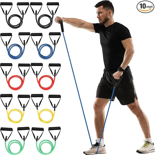 Shappy 10 Pcs Resistance Bands with Handles Exercise Stretch Bands for Exercise Woman Man Training Physical Therapy Workouts Fitness - Bloomnest
