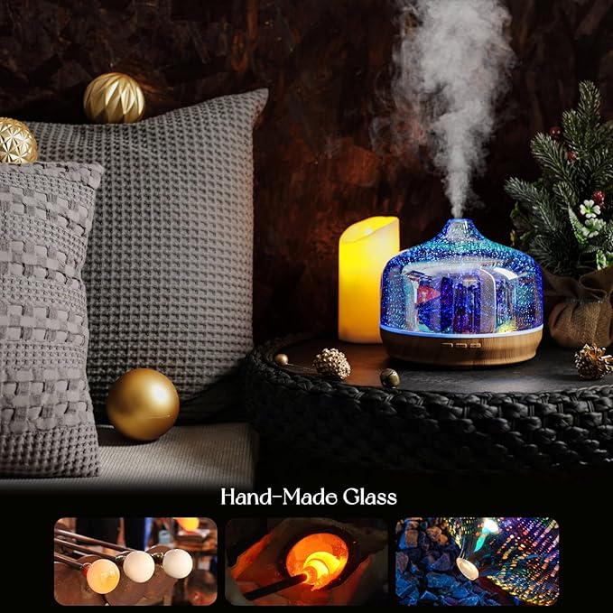 Porseme 500ml Glass Essential Oil Diffuser Aromatherapy Ultrasonic Cool Mist Humidifier 15-21 Running Hours Diffusers with Remote Control for Sleeping Yoga Office Working Spa and Rest - Bloomnest