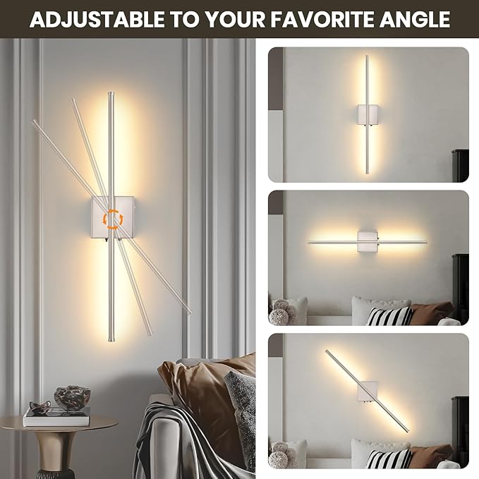 Wireless Battery Operated Wall Sconces, 11000mAh Rechargeable Brushed Nickel Wall Light with Remote Control, 350°Rotate Dimmable Wall Lamp, 3 Color Temperatures, for Bedroom Living Room Hallway, 1 PCS - Bloomnest
