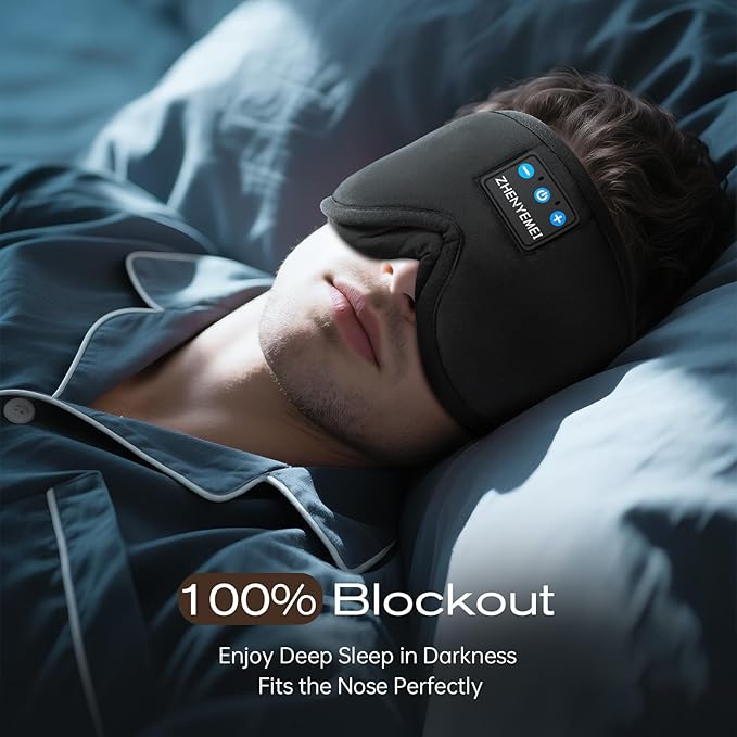 3D Sleep Mask with Bluetooth Headphones, Sleeping Headphones for Side Sleepers, Wireless Music Eye Mask with Ultra-Thin Stereo Speakers for Men, Women, Tech Gifts, Black - Bloomnest