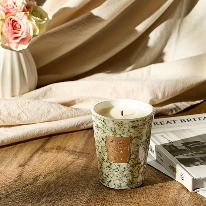 M&SENSE SandalWood Jasmine Scented Candles for Home, Lead-free Wick Highly Scented Jar Candles, 14.1 Oz 80 Hours Lasting Burning Candles Gifts for Women, Relaxing Aromatherapy Candle for Stress Relief - Bloomnest