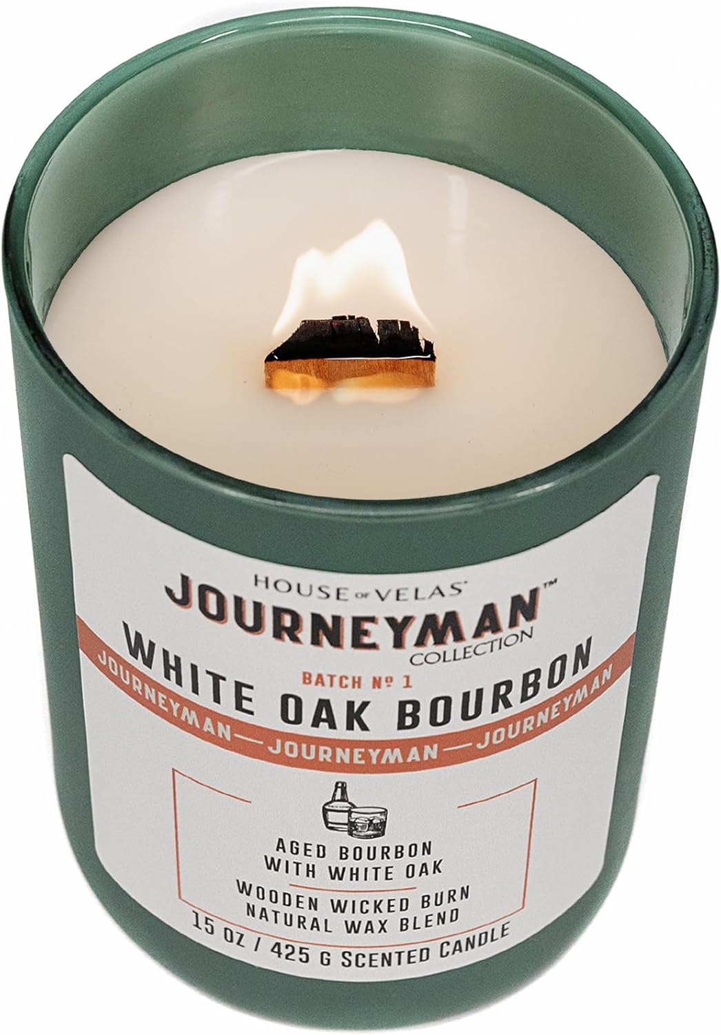 Journeyman Collection Candle, 15oz, Wooden Wick, White Oak Bourbon, Large Painted Jar