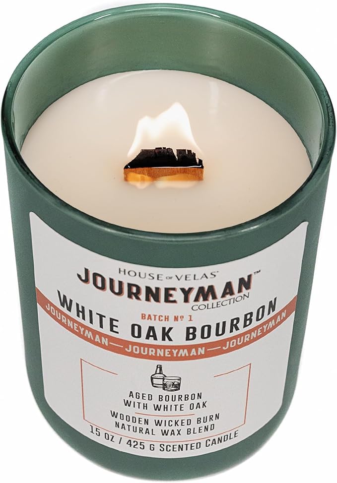 Journeyman Collection Candle, 15oz, Wooden Wick, White Oak Bourbon, Large Painted Jar - Bloomnest