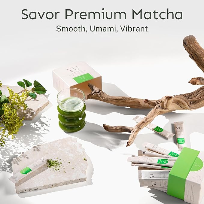 Yu Tea Organic Ceremonial Grade Matcha Powder, 30 Instant Packets | Packed with Antioxidants, L-Theanine & Natural Caffeine | Unsweetened Grade A Japanese Matcha Powder | Single Serve Sticks - Bloomnest